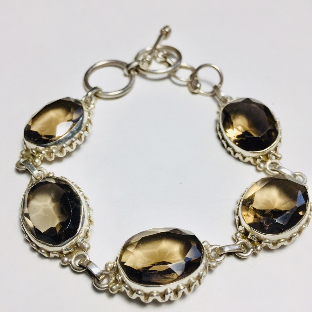 Smoky Topaz & 925 Silver Bracelet